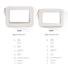 Aveniee Clear makeup bag material closeup highlights saffiano PU durability.