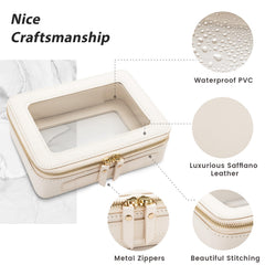 Aveniee Clear makeup bag open setup reveals transparent panels for quick checks.