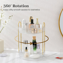 Aveniee vanity storage organizer maximizes shelf space for skincare and perfumes.