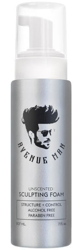 Avenue Man Unscented Sculpting Foam bottle front showing weightless volume and flexible hold.