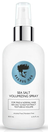 Avenue Man volumizing sea salt spray bottle showing lightweight texture for fine hair.
