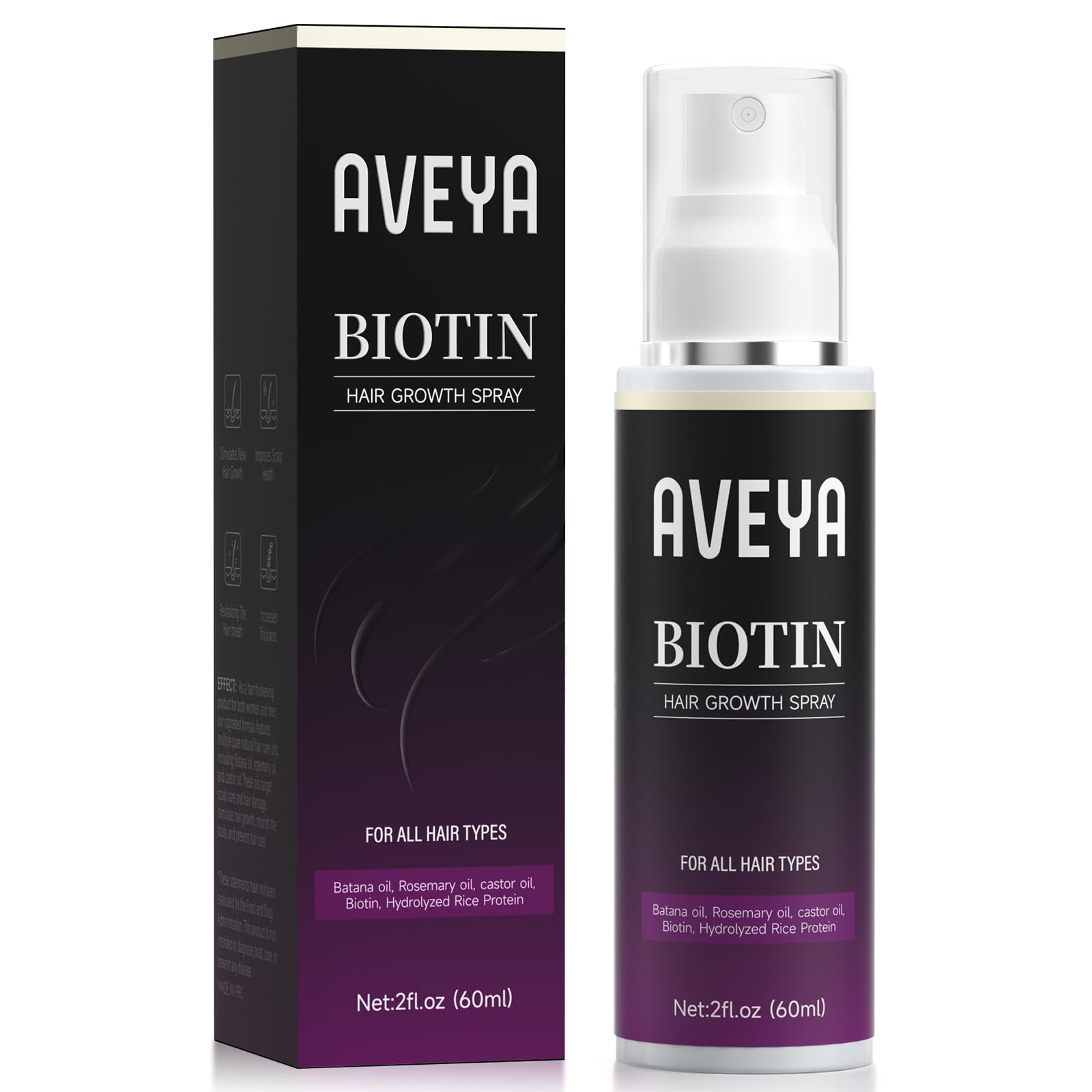 AVEYA Hair Growth Spray bottle ready for daily scalp nourishment and styling prep.