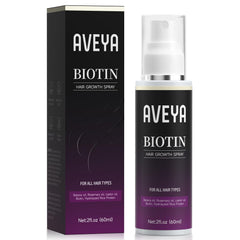 AVEYA Hair Growth Spray bottle ready for daily scalp nourishment and styling prep.