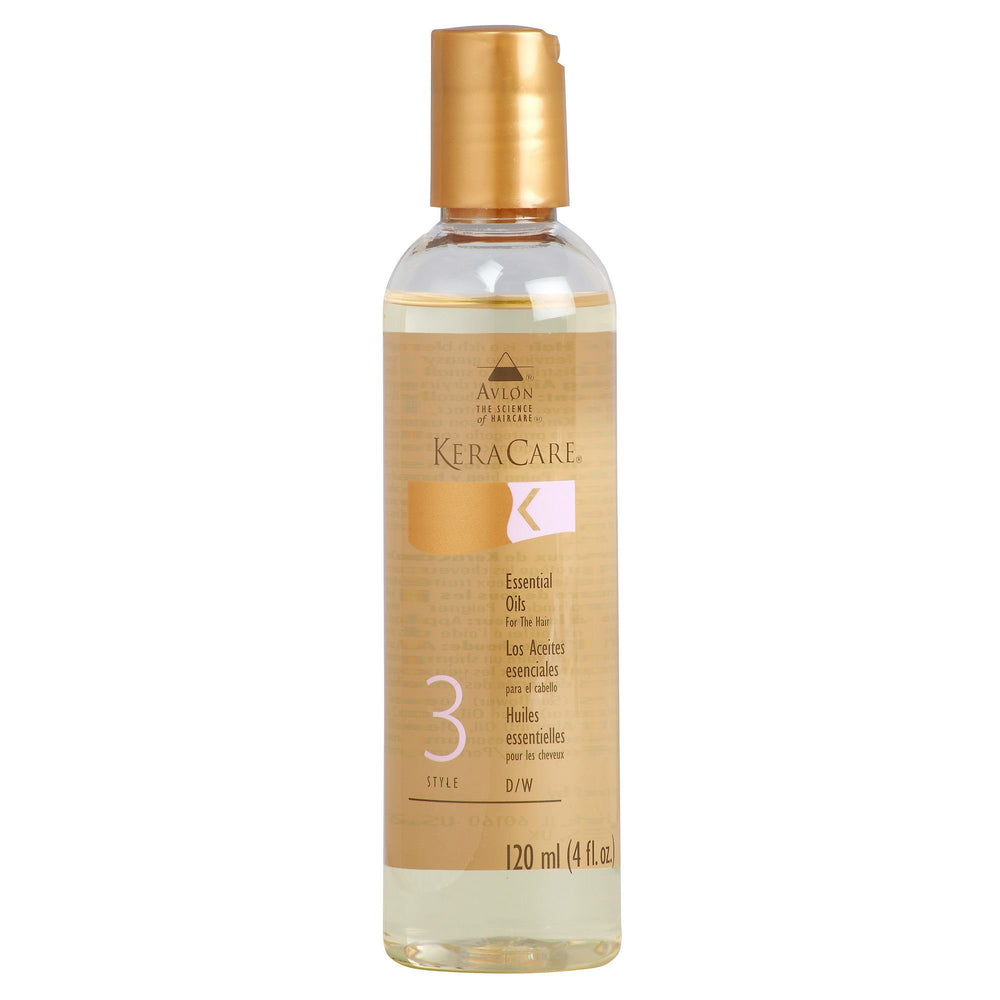 Avlon Keracare Essential Oils bottle for unisex use, 4 oz, daily hair care and shine.