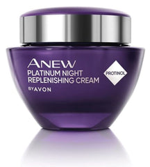 AVON Anew Platinum Night Cream tube close-up, nourishing overnight feel.