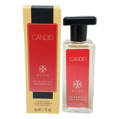 AVON Candid Cologne spray bottle highlights amber floral scent for daily confidence
