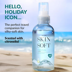 Avon Skin So Soft Original Dry Oil Spray bottle close-up for easy application and absorption.