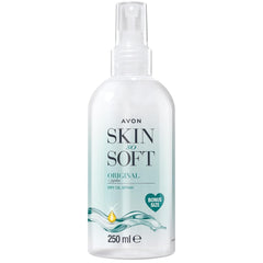 Avon Skin So Soft Original Dry Oil Spray bottle pour; quick moisture for smooth skin.