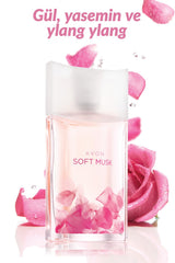 AVON Soft Musk flacon angled to showcase timeless scent with versatile style.