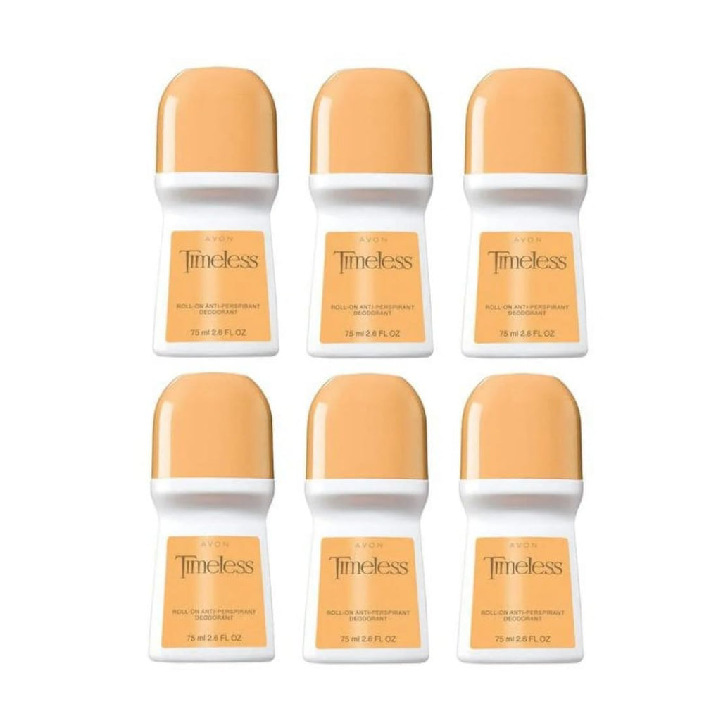 Avon Timeless roll-on deodorant bottle delivering all-day odor protection and refreshing scent.