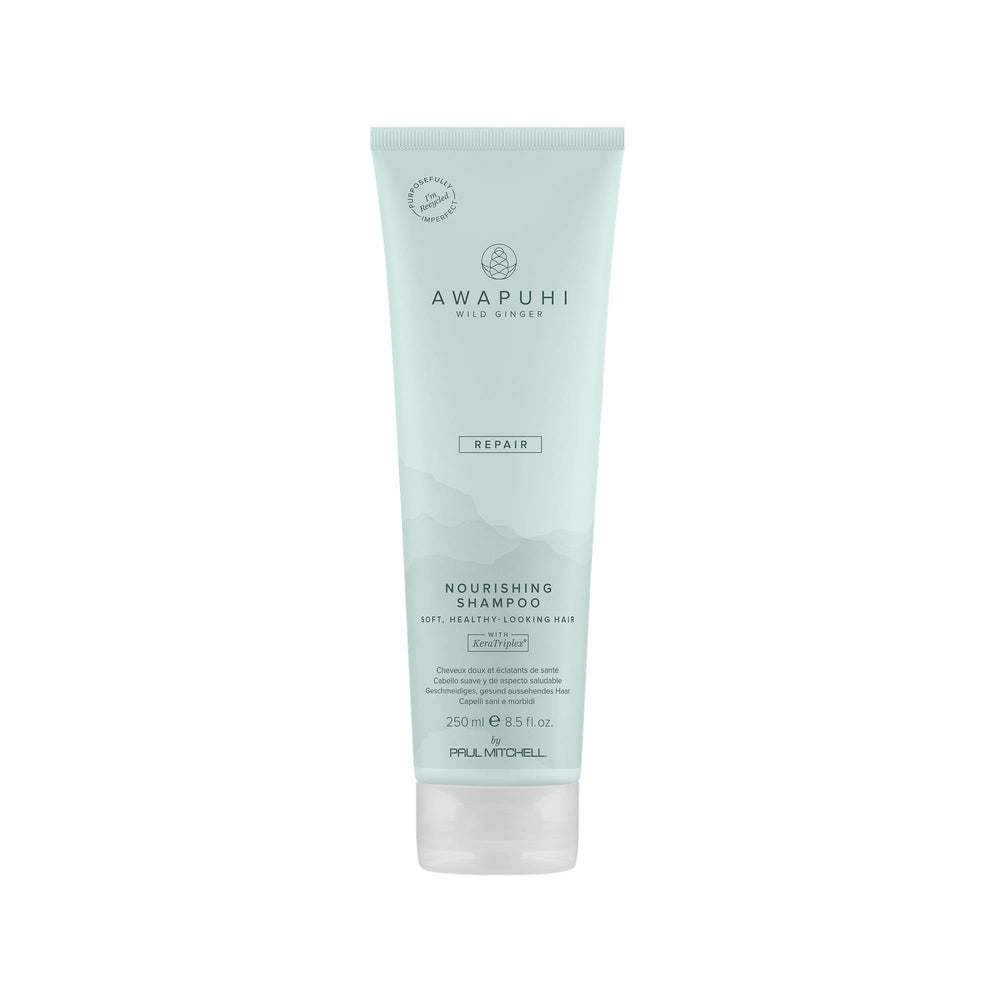 Awapuhi Wild Ginger Nourishing Shampoo bottle front—color-safe cleansing for dry, damaged hair.