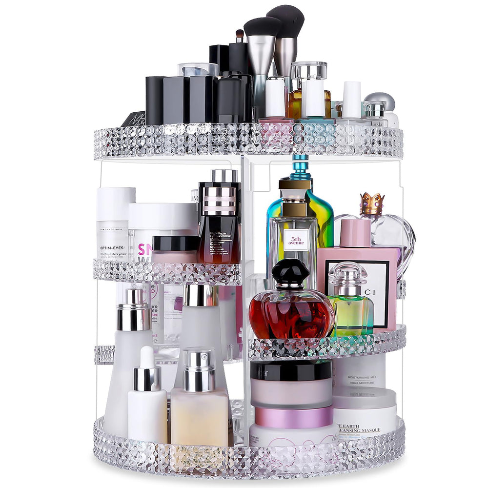 Awenia makeup organizer with 360 rotation for quick access to cosmetics