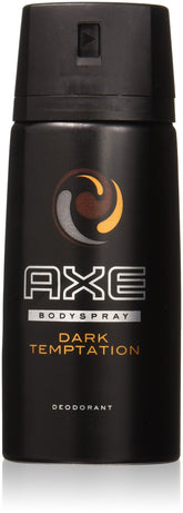 AXE Dark Temptation deodorant spray bottle with six-pack for daily refresh.
