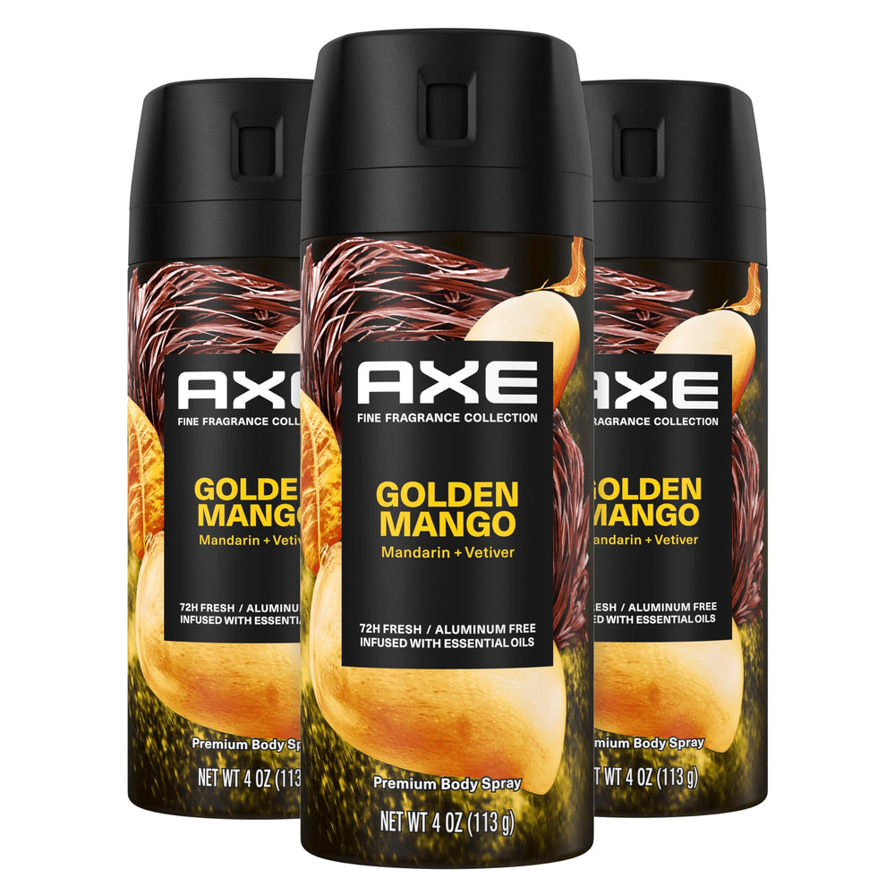 AXE Golden Mango deodorant bottle front view highlights premium fragrance.