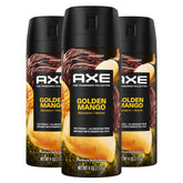 AXE Golden Mango deodorant bottle front view highlights premium fragrance.