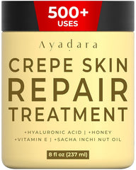 AYADARA Crepey Skin Repair Cream bottle highlights hydrating formula.