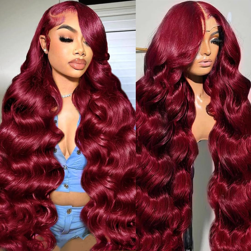 AYNISS V WIGS 30-inch burgundy body wave lace-front offers natural-looking volume for everyday styling.
