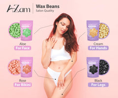 AZam hard wax beads close-up highlights premium formula for comfortable hair removal.