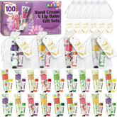 AZEN 100-set bulk gifts with hand creams and lip balms organized for wedding favors