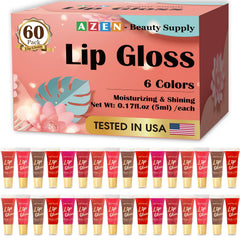 AZEN 60-pack lip gloss set packaging showcases a gift-ready kit for colorful lips.
