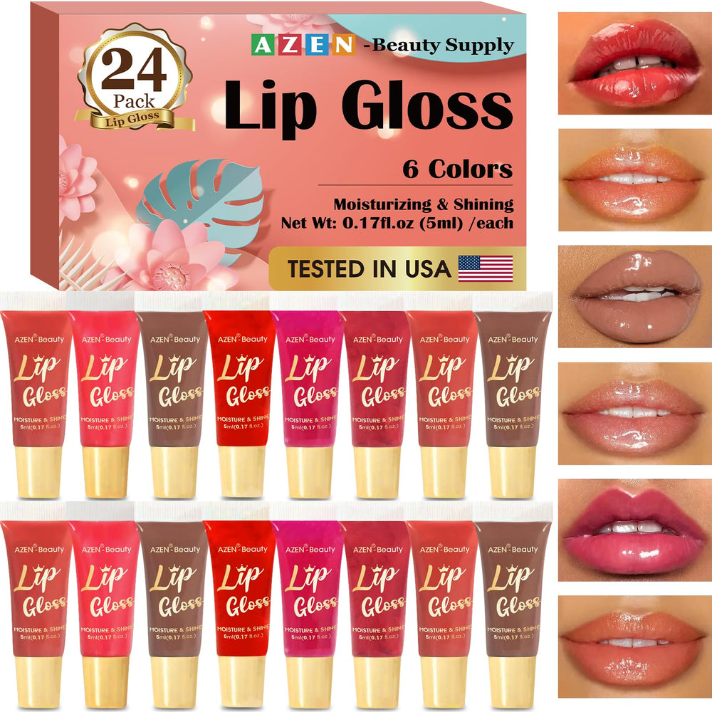 AZEN brillo labial 24 pack: hidratación suave para labios sedosos.