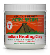 Aztec Secret Indian Healing Clay jar closeup shows pure natural clay for deep cleansing.