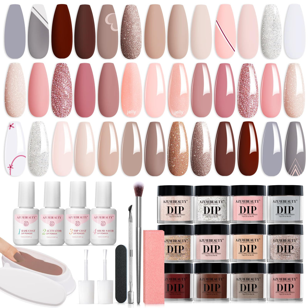 AZUREBEAUTY dip powder color swatches showcase pastel palettes for quick choosing and inspiration.