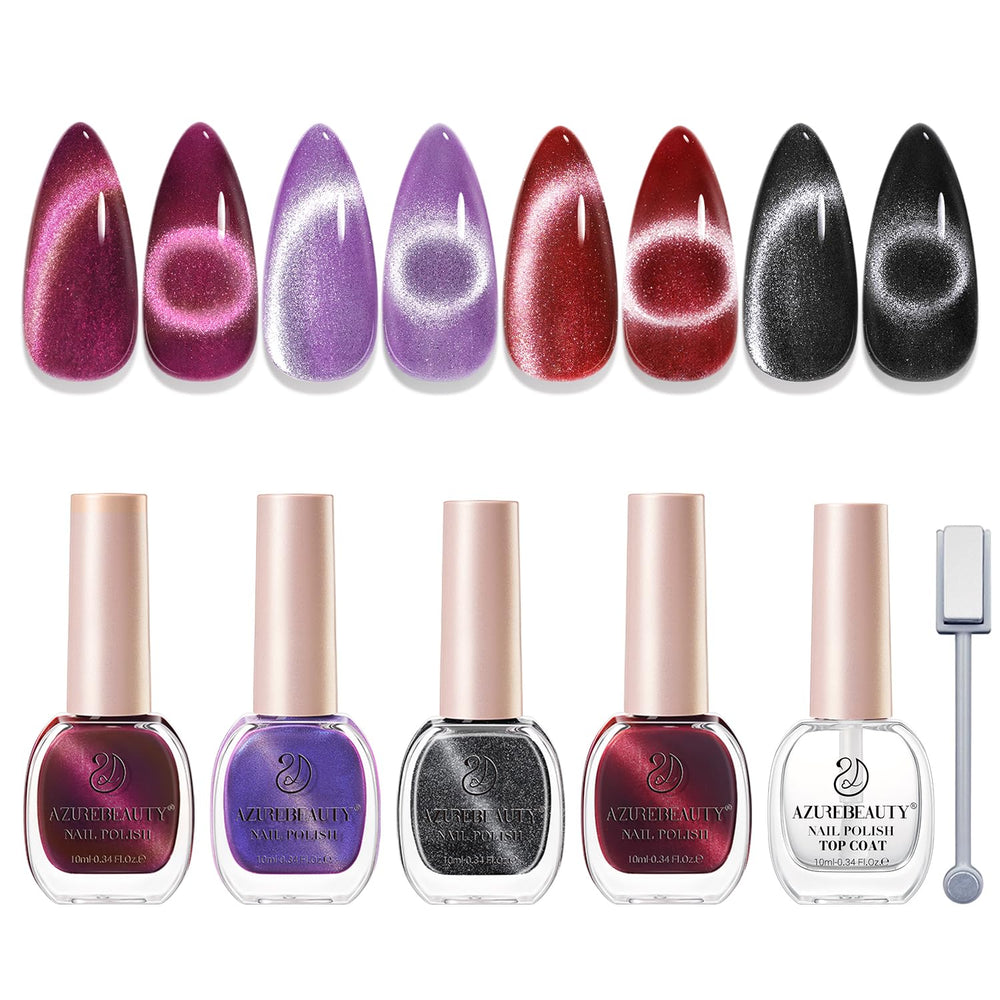AZUREBEAUTY Cat Eye Nail Polish Set Mooncat dark purple swatch for bold everyday glamour.