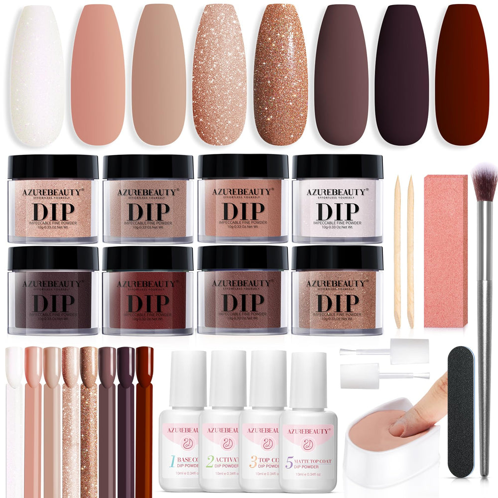 AZUREBEAUTY dip nails eight color powders swatches for vibrant, long-lasting color