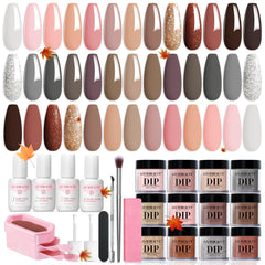AZUREBEAUTY dip powder kit 20 neutral colors swatches showing versatile nude shades for daily wear