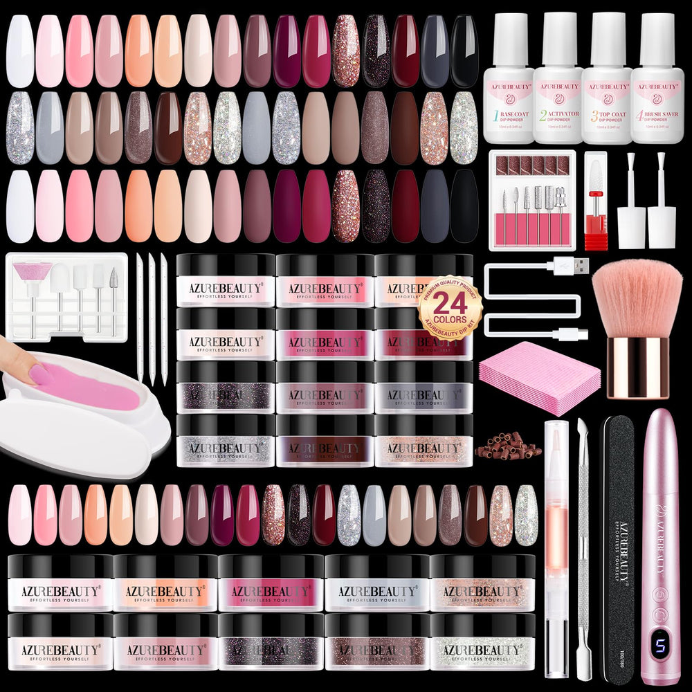 AZUREBEAUTY dip powder colors swatches for versatile at-home nail options.