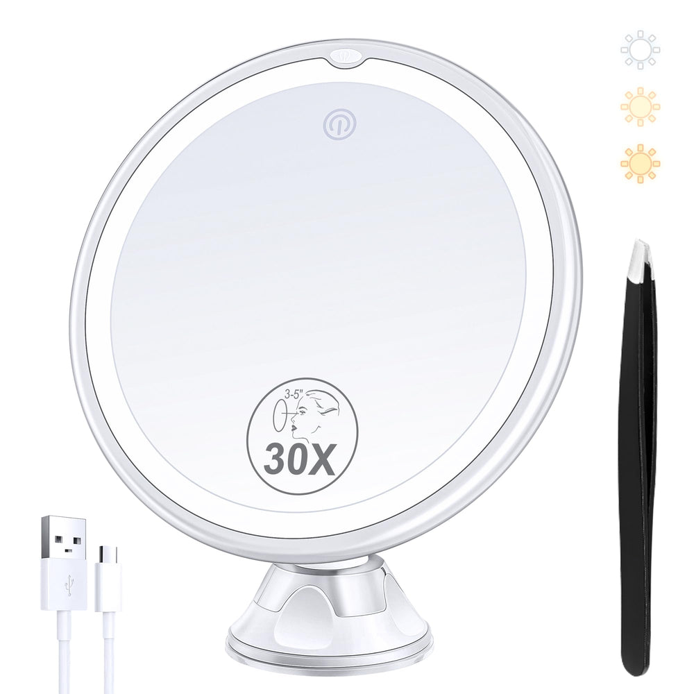 B Beauty Planet lighted makeup mirror front view showing 30x precision for flawless makeup checks