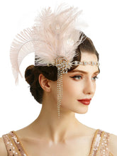 BABEYOND 1920s flapper headpiece with feather and crystals, front view for Gatsby party looks