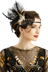 babeyond 1920s headpiece flapper band with black feathers for Gatsby-inspired party look