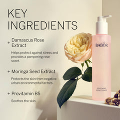 BABOR Soothing Rose Toner rose-water essence bottle supports gentle hydration.
