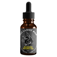 Badass Beard Care Ladies Man Scent bottle promotes hydration and softness.