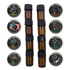Badass Beard Care Trial Kit with eight travel-sized balm and oil for on-the-go grooming.