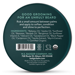 Badger beard balm application in hands showing easy grooming.