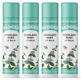 Badger Highland Mint lip balm tube closeup shows silky texture for daily moisture