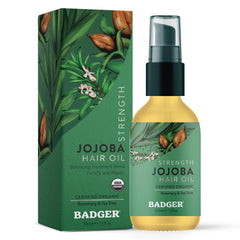 Badger Organic Jojoba Hair Oil bottle for easy scalp hydration on the go