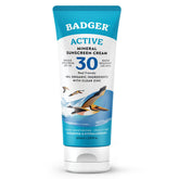 Badger mineral sunscreen cream SPF 30 bottle provides zinc oxide protection for sensitive skin