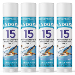 Badger Mineral Sunscreen Lip Balm SPF 15 stick closeup highlighting zinc oxide lip protection.