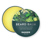 Badger Organic Beard Balm tin for portable beard care on the go.