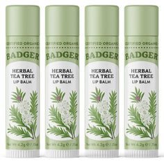 Badger Tea Tree Classic Lip Balm packaging highlights eco-friendly lip care