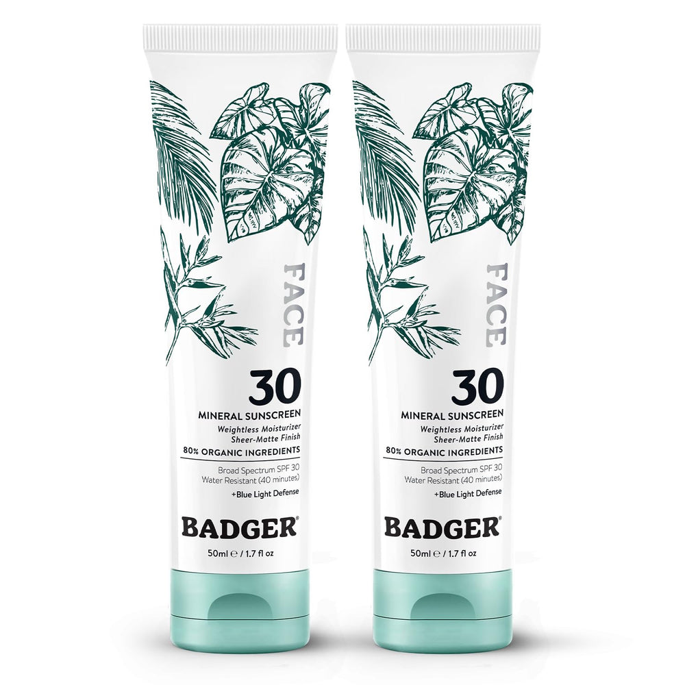 Badger Zinc Oxide Face Sunscreen 2-pack front view for daily use and travel