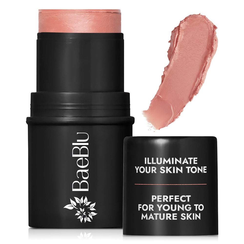 BaeBlu blush-tube Rose close-up shows buildable flush for cheeks and lips.