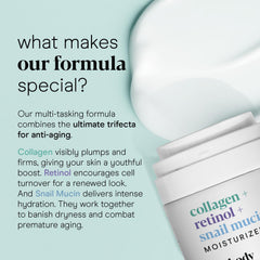 Baebody collagen retinol snail mucin moisturizer label highlighting ingredients and benefits.