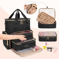 BAFASO nail polish case with removable pouches enables flexible bottle arrangement.