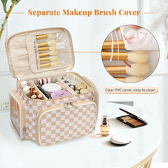Bagmoly checkerboard travel bag with side pockets, ideal for toiletries and small accessories.