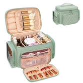 Bagmoly large makeup bag front view shows spacious layout for tall bottles and daily essentials.